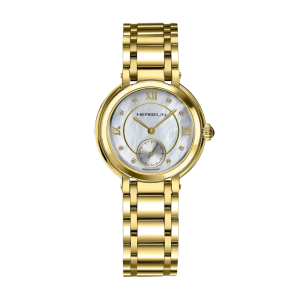 Ladies   MICHEL HERBELIN : Mother Of Pearl Dial Gold Plated Case Quartz Movement 50m Water Resistant Without Screw in Crown With Gold Plated Strap