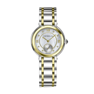 Ladies   MICHEL HERBELIN : Mother Of Pearl Dial Two Tone case Quartz Movement 50m Water Resistant Without Screw in Crown With Two Tone Strap