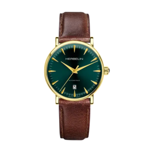 Mens  MICHEL HERBELIN : Green Dial GOLD PLATED CASE Automatic movement Water Resistant Without Screw in Crown With Leather Strap