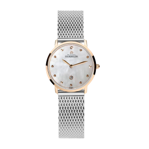 Ladies MICHEL HERBELIN Mother of Pearl Dial With Rose Gold Plated Case 30 m Water Resistant Without Screw In Crown With Mesh Strap