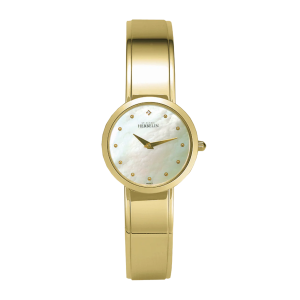 Ladies   MICHEL HERBELIN : Mother Of Pearl Dial Gold Plated Case Quartz Movement 50m Water Resistant Without Screw in Crown With Gold Plated Strap
