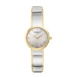 Ladies   MICHEL HERBELIN : Mother Of Pearl Dial Two Tone case Quartz Movement Water Resistant Without Screw in Crown With Two Tone Strap