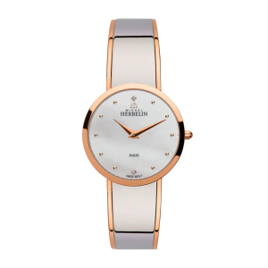Ladies  MICHEL HERBELIN : Mother of Pearl dial S/S case quartz movement 50m Water Resistant without screw in crown with two tone strap