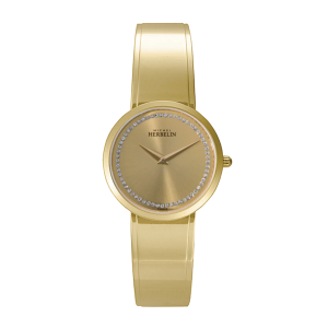 Ladies   MICHEL HERBELIN : Gold Dial Gold Plated Case Quartz Movement Water Resistant Without Screw in Crown With Gold Plated Strap
