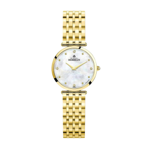 Ladies  MICHEL HERBELIN : Mother of Pearl dial gold plated case quartz movement Water Resistant without screw in crown with gold plated strap