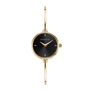 Ladies   MICHEL HERBELIN : Black Dial Gold Plated Case Quartz Movement 50m Water Resistant Without Screw in Crown With Gold Plated Strap