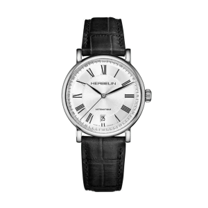 Mens  MICHEL HERBELIN : Silver Dial STAINLESS STEEL CASE Automatic movement 300m Water Resistant Without Screw in Crown With Leather Strap
