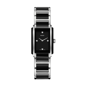Ladies   RADO : Black Dial, Diamonds on indices 3,6,9,12, Ceramic Case Quartz Movement 50m Water Resistant Without Screw in Crown With Ceramic Strap