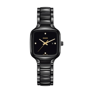 Ladies   RADO : Black With Diamond Dial Ceramic Case Quartz Movement 50m Water Resistant Without Screw in Crown With Ceramic Strap