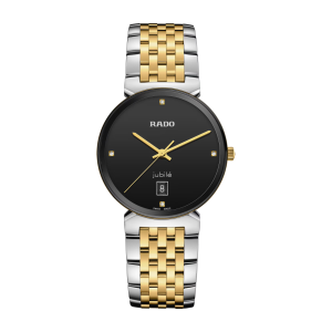 Mens  RADO : Black With Diamond Dial Stainless Steel Case Quartz Movement 50m Water Resistant Without Screw in Crown With Two Tone Strap