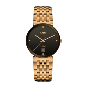 Mens  RADO : Brown With Diamond Dial ROSE GOLD PLATED CASE Quartz Movement 50m Water Resistant Without Screw in Crown With Rose Gold Plated Strap