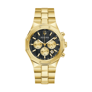 Bulova Classic Prestige Black Dial Gold PVD Quartz Watch 97B232
