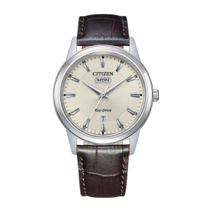 Citizen Eco Drive Dress Silver Dial Leather Solar Watch AW010019A