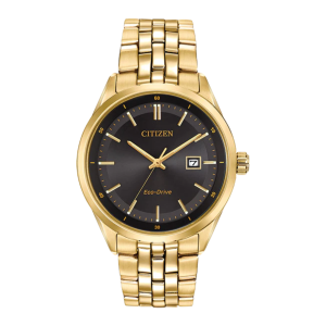 Citizen Classic Eco Drive Gents Black Dial Gold PVD Solar Watch BM725251E