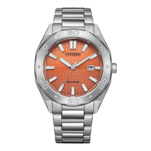 Citizen Eco Drive Dress Orange Dial Stainless Steel Solar Watch BM763080Z