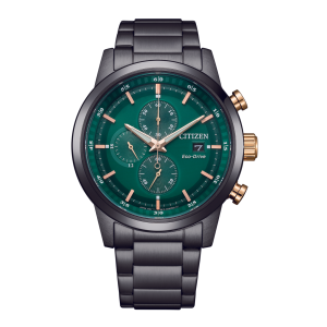 Citizen Classic Chrono Green Dial PVD Coated Steel Solar Watch CA074685X
