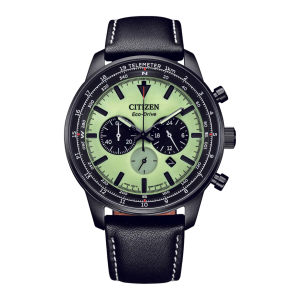 Citizen Classic Sport Chrono Green Dial Leather Solar Watch CA450521X