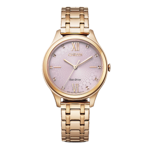 Citizen Classic Eco Drive Ladies Pink Dial Rose Gold PVD Solar Watch EM050375X