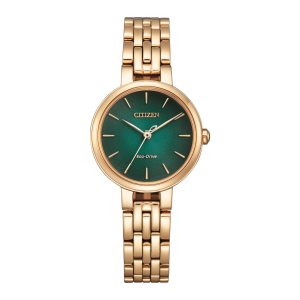 Citizen Eco Drive Dress Green Dial Rose Gold PVD Solar Watch EM099382Z