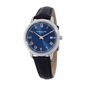 Ladies   RAYMOND WEIL : Blue Dial STAINLESS STEEL CASE Quartz Movement 50m Water Resistant Without Screw in Crown With Leather Strap