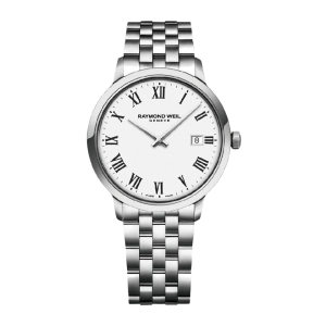 Mens  RAYMOND WEIL : White Dial STAINLESS STEEL CASE Quartz Movement 50m Water Resistant Without Screw in Crown With Stainless Steel Strap