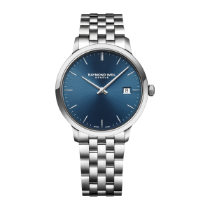 Mens  RAYMOND WEIL : Blue Dial Stainless Steel Case Quartz Movement 50m Water Resistant Without Screw in Crown With Stainless Steel Strap
