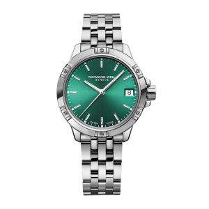 Ladies   RAYMOND WEIL : Green Dial STAINLESS STEEL CASE Quartz Movement 100m Water Resistant With Screw in Crown With Stainless Steel Strap