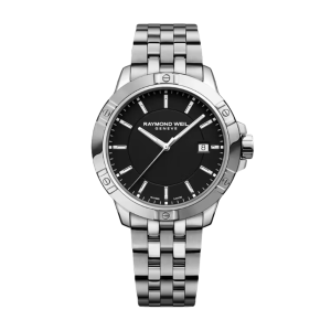 Mens  RAYMOND WEIL : Black Dial STAINLESS STEEL CASE Quartz Movement 100m Water Resistant Without Screw in Crown With Stainless Steel Strap