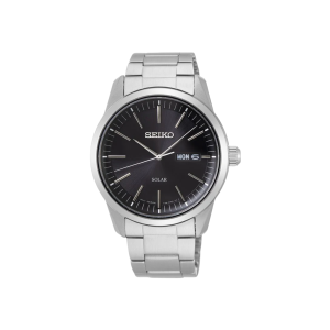 Seiko Black Dial Stainless Steel Solar Watch SNE527P1