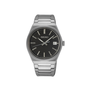 Seiko Black Dial Stainless Steel Quartz Watch SUR557P1