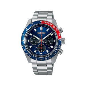 Mens  SEIKO : Blue Dial Stainless Steel Case Chronograph Movement 100m Water Resistant Without Screw in Crown With Stainless Steel Strap