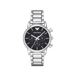 Armani Black Dial Stainless Steel Case Quartz Movement 50M Water Resistant Without Screw In Crown With Stainless Steel Strap