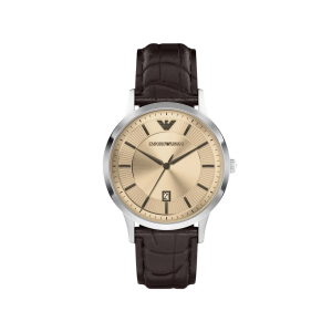 Armani Brown With Crystal Dial Stainless Steel Case Quartz Movement 50M Water Resistant Without Screw In Crown With Leather Strap