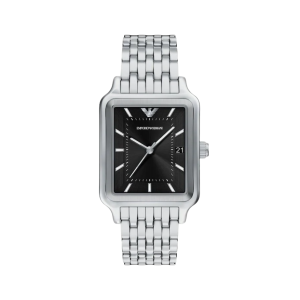 Armani Black Dial Stainless Steel Case Quartz Movement 50M Water Resistant Without Screw In Crown With Stainless Steel Strap