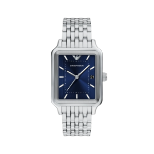 Armani Blue Dial Stainless Steel Case Quartz Movement 50M Water Resistant Without Screw In Crown With Stainless Steel Strap