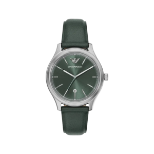 Armani Green Dial Stainless Steel Case Quartz Movement 50M Water Resistant Without Screw In Crown With Leather Strap