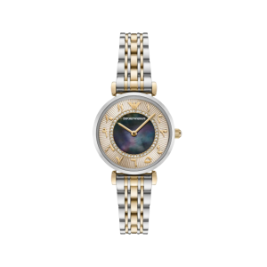 Armani Gold Dial Stainless Steel Case Quartz Movement 50M Water Resistant Without Screw In Crown With Two Tone Strap
