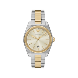 Armani Champagne Dial Two Tone Case Quartz Movement 50M Water Resistant Without Screw In Crown With Two Tone Strap