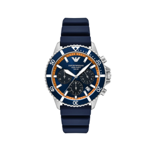 Armani Blue Dial Stainless Steel Case Solar Movement 100M Water Resistant Without Screw In Crown With Silicon Strap