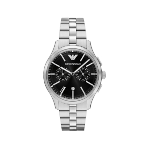 Armani Black Dial Stainless Steel Case Quartz Movement 50M Water Resistant Without Screw In Crown With Stainless Steel Strap