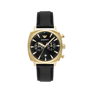 Armani Black Dial Gold Plated Case Quartz Movement 50M Water Resistant Without Screw In Crown With Leather Strap