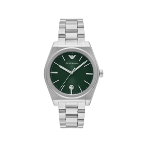 Armani Green Dial Stainless Steel Case Quartz Movement 50M Water Resistant Without Screw In Crown With Stainless Steel Strap