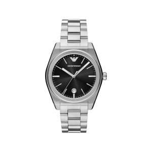 Armani Black Dial Stainless Steel Case Quartz Movement 50M Water Resistant With Screw In Crown With Stainless Steel Strap
