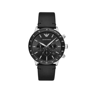 Armani Black Dial Stainless Steel Case Chronograph Movement 30M Water Resistant Without Screw In Crown With Leather Strap