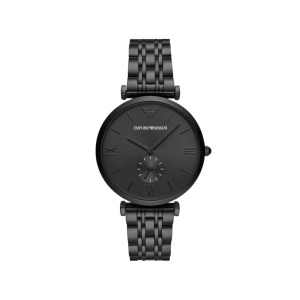 Armani Black Dial S/S Case Quartz Movement 30M Water Resistant Without Screw In Crown With PVD Coating Strap