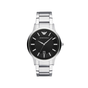 Armani Black Dial Stainless Steel Case Quartz Movement 50M Water Resistant Without Screw In Crown With Stainless Steel Strap