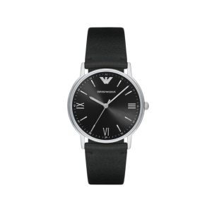Armani Black Dial Stainless Steel Case Quartz Movement 50M Water Resistant Without Screw In Crown With Leather Strap