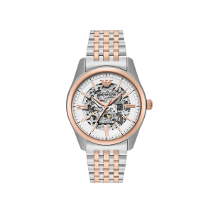 Armani Skeleton Dial Stainless Steel Case Automatic Movement 50M Water Resistant Without Screw In Crown With Two Tone Strap