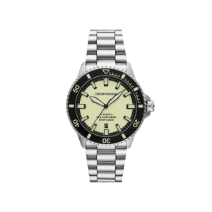 Armani Creme Dial Stainless Steel Case Automatic Movement 200M Water Resistant With Screw In Crown With Stainless Steel Strap