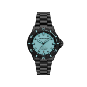 Armani Blue Dial Ip Black Case Automatic Movement 200M Water Resistant With Screw In Crown With PVD Coating / Ion Plating Strap